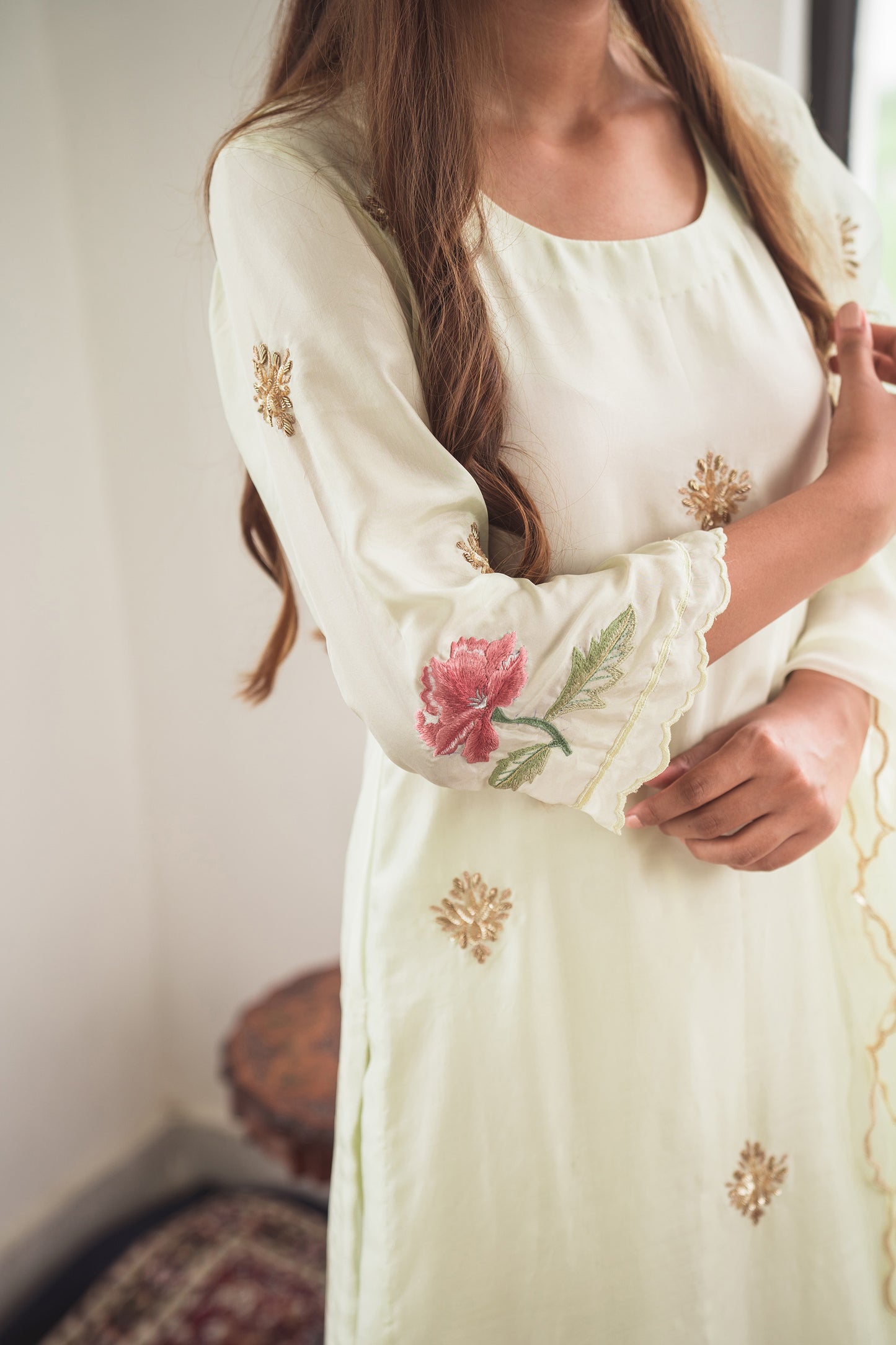 Silk Kurta Set with Cut-Work Embroidery in Soft Lemon