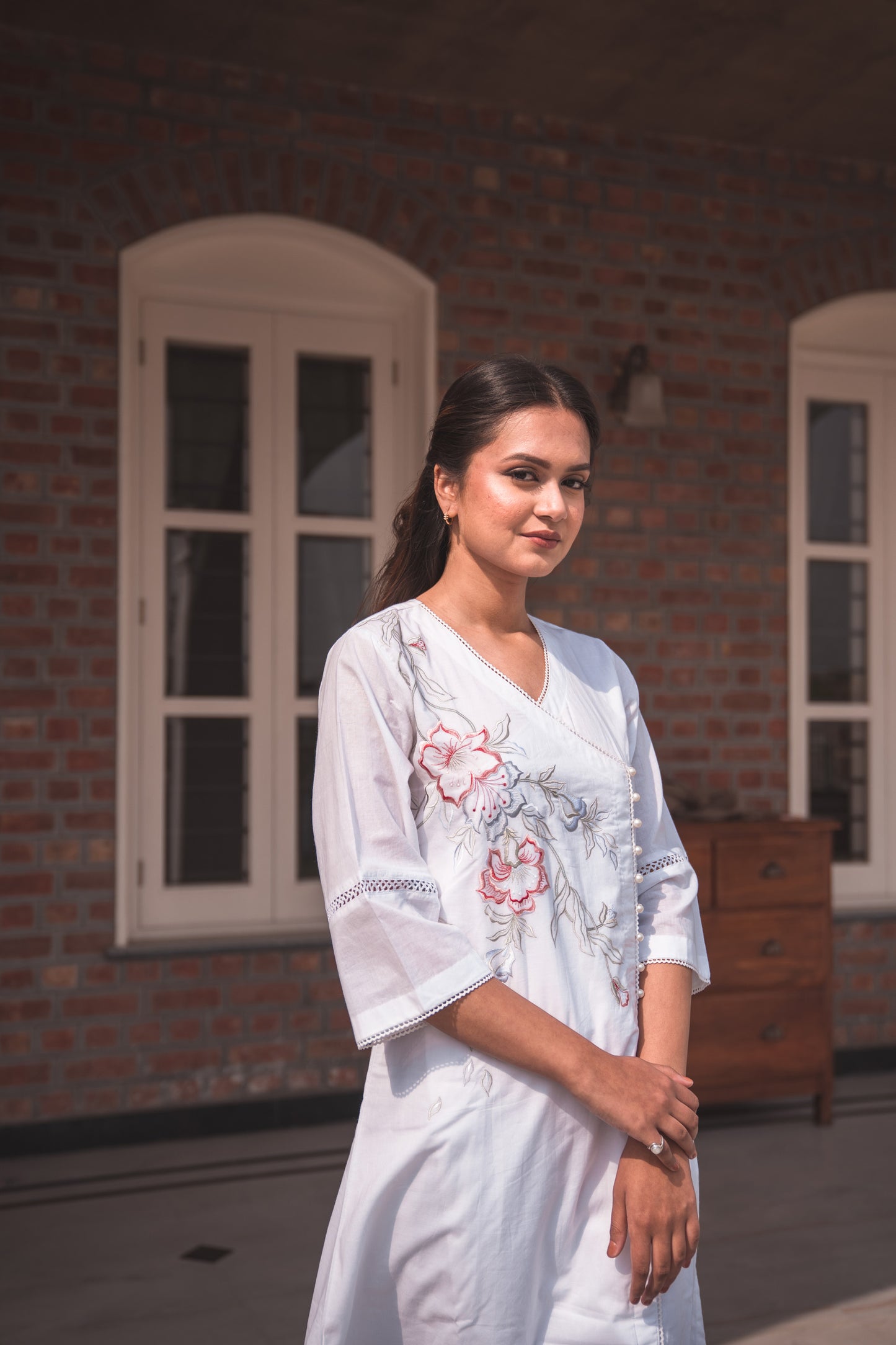 White Embroidered Kurta Set in Angrakha Style