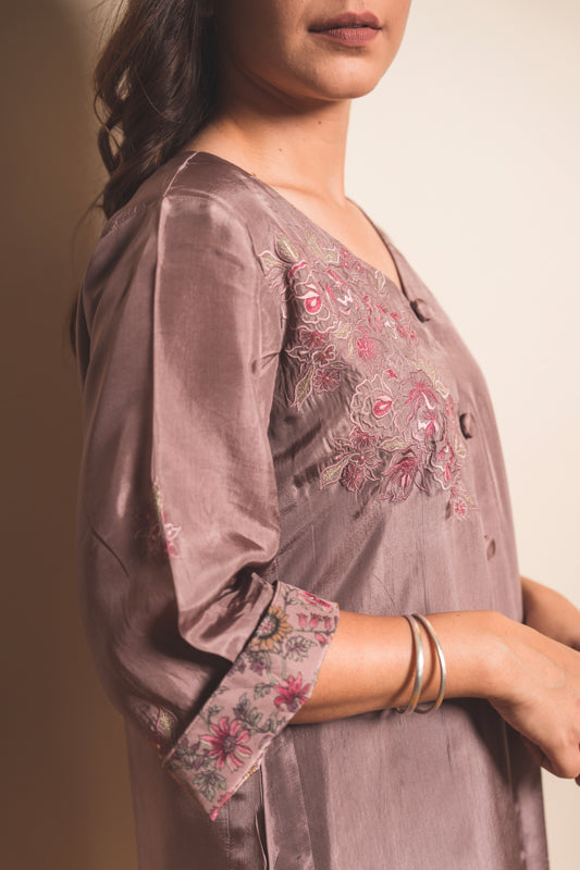Silk Kurta Set in Dusty Mauve