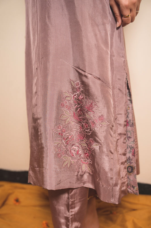 Silk Kurta Set in Dusty Mauve