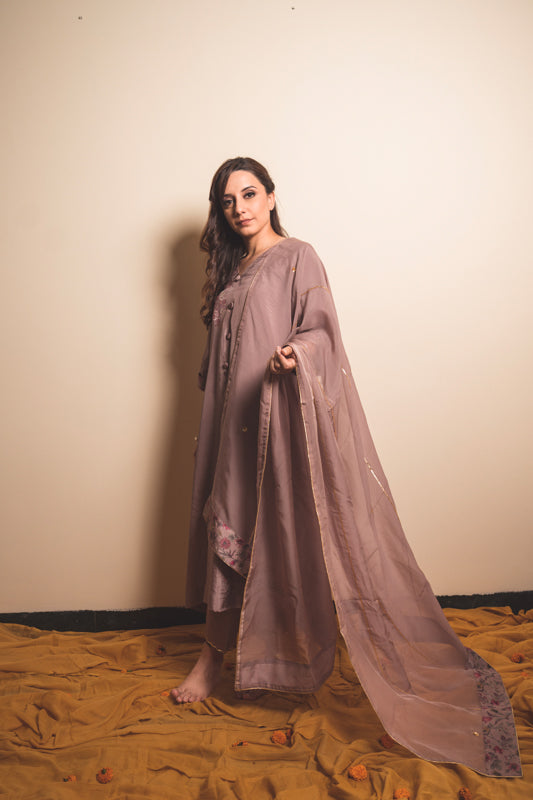 Silk Kurta Set in Dusty Mauve