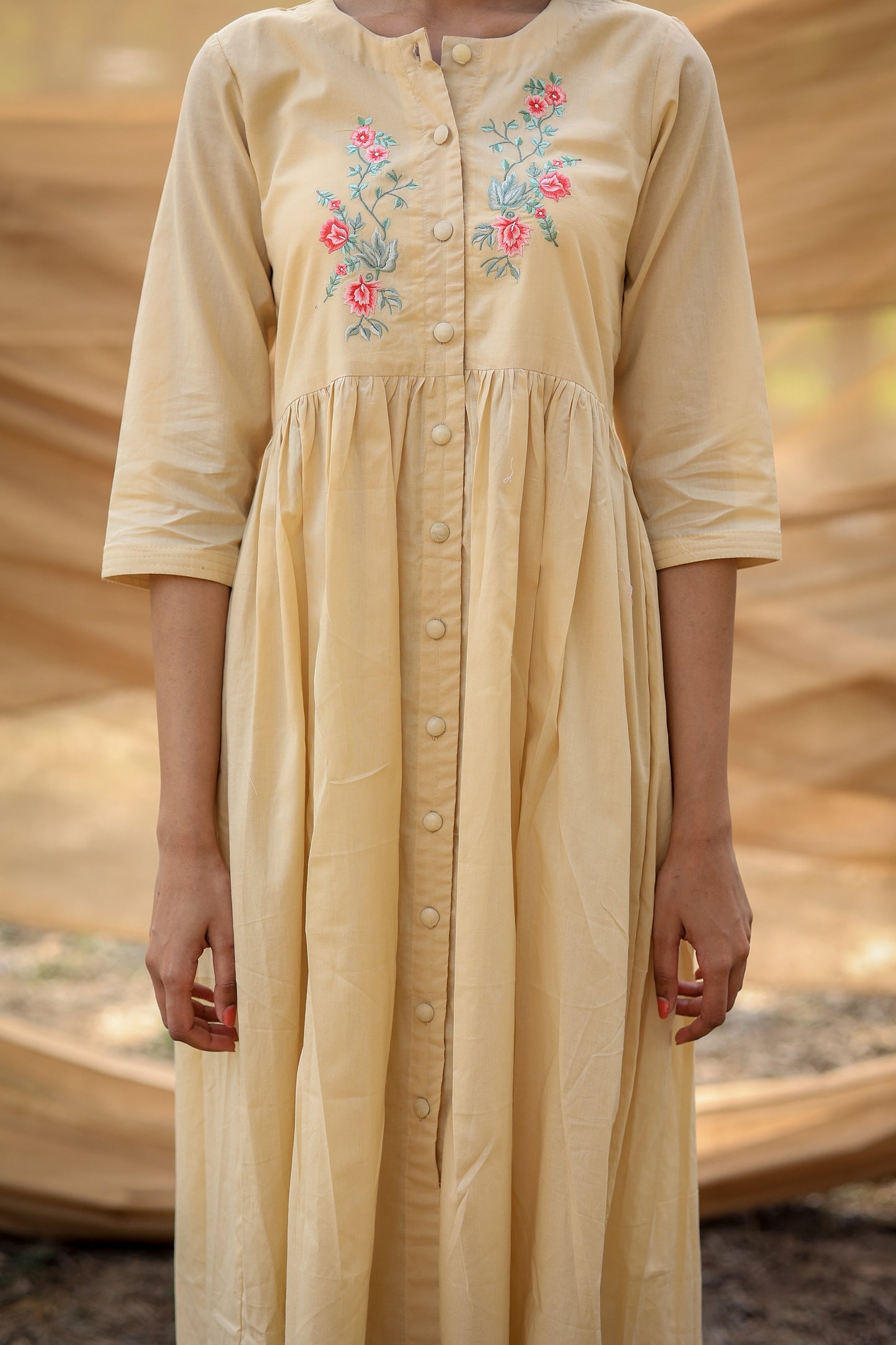 Long Pleated Kurta Set in Mustard