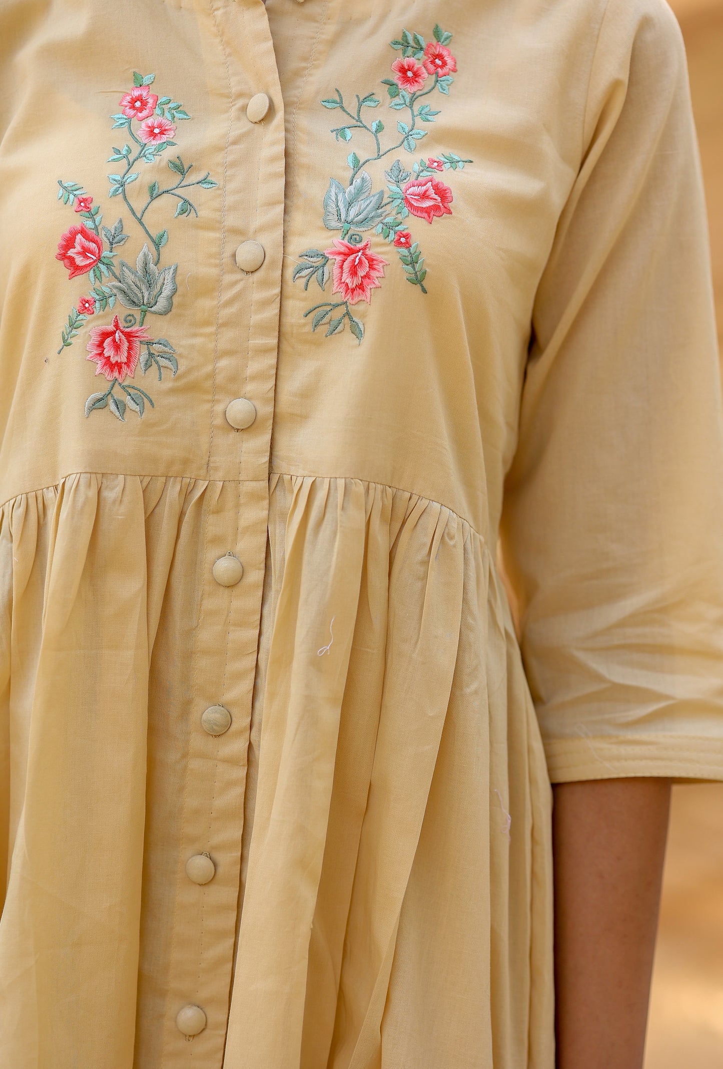 Long Pleated Kurta Set in Mustard