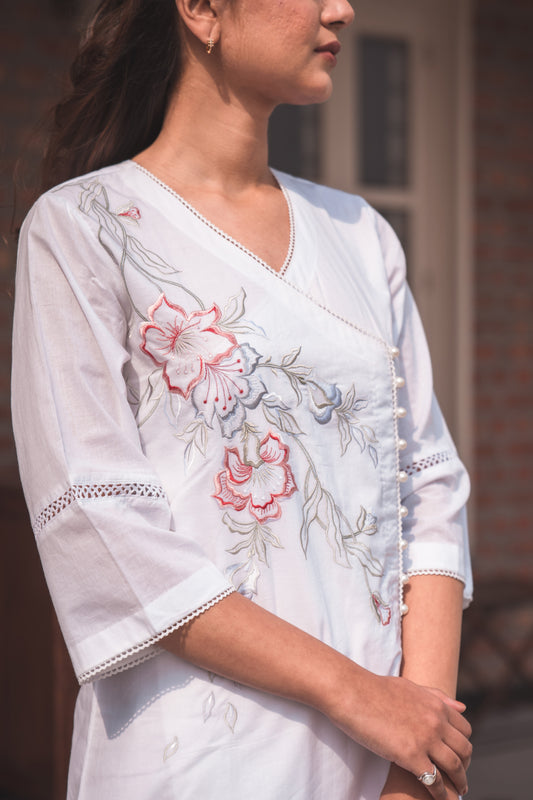 White Embroidered Kurta Set in Angrakha Style