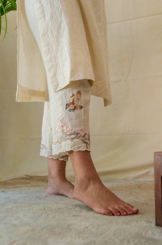Brown Bird Embroidered Pants