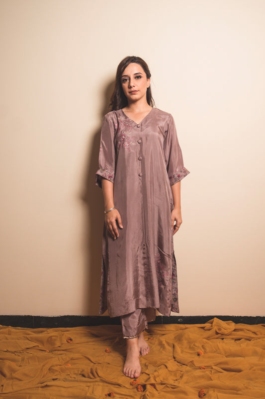Silk Kurta Set in Dusty Mauve